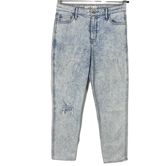 nwot HOLLISTER Jean W26 High-Rise;13”,Blue Acid-Wash,Distressed,Tapered,Stretch - Picture 1 of 15